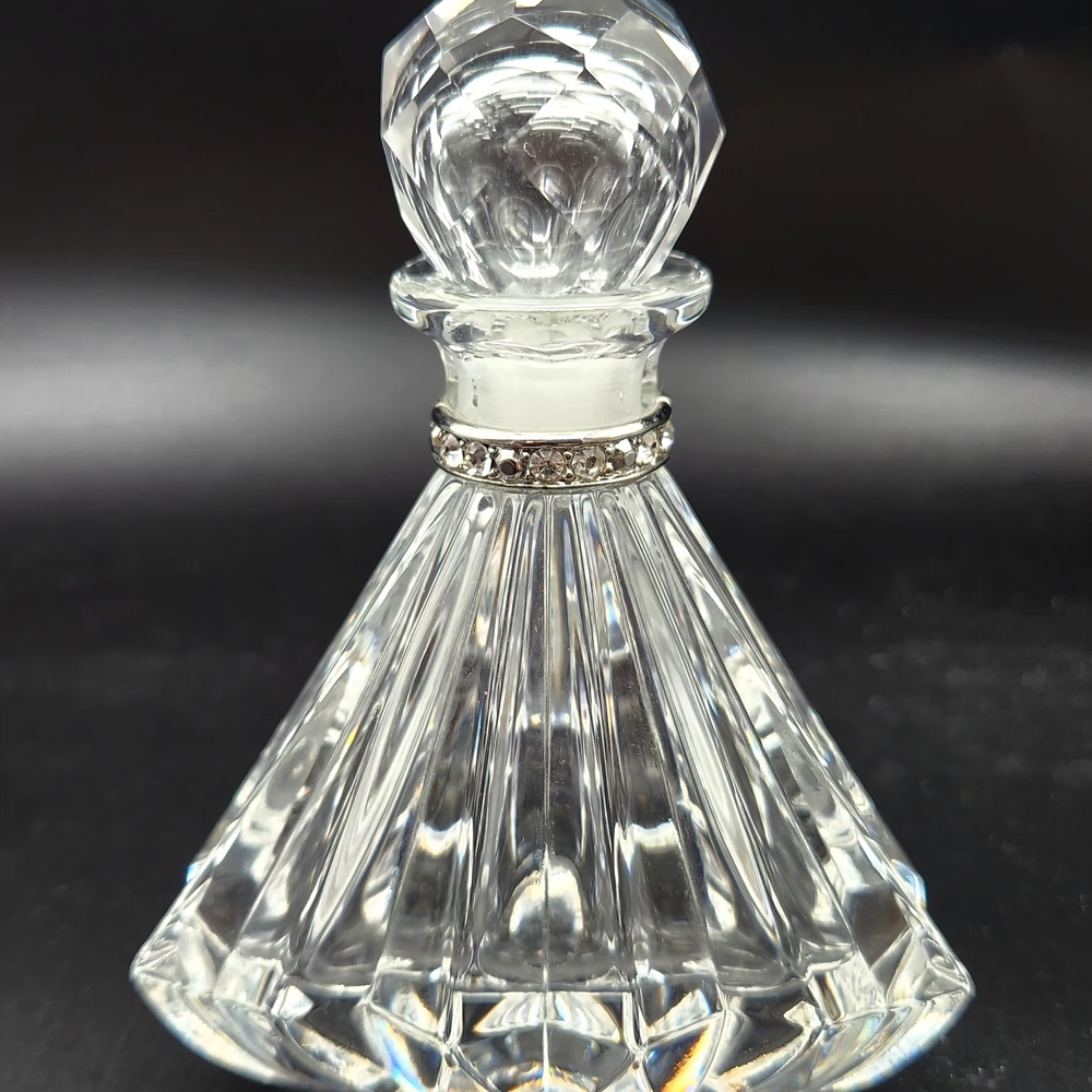 Crystal Perfume Bottle Czech Republic Rhinestone Accents 4.5" Vintage. Faceted